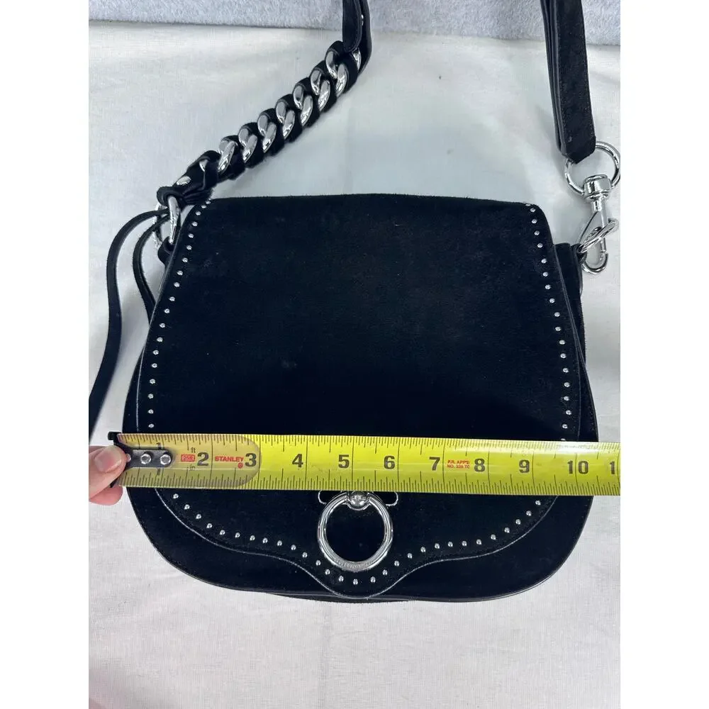 Rebecca Minkoff Large Jean Saddle Bag Black Suede BOHO Western Silver Accents
